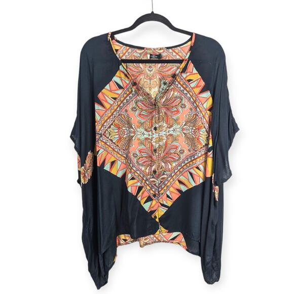 Volcom Stone Row Collection Multicolor Crescent Paisley Poncho Top One Size Boho - Picture 2 of 9